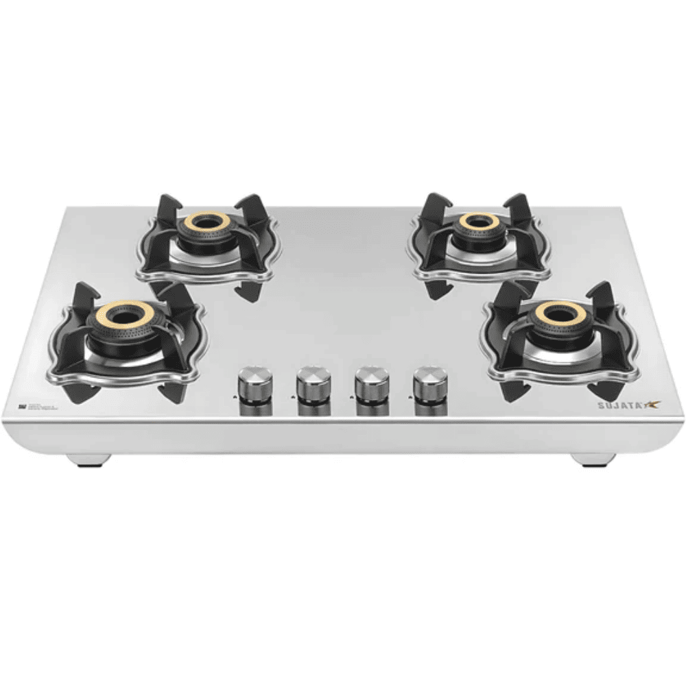 Sujata Cooktop Robusto, 4 Burner Manual Stainless Steel Manual Gas Stove (Silver)