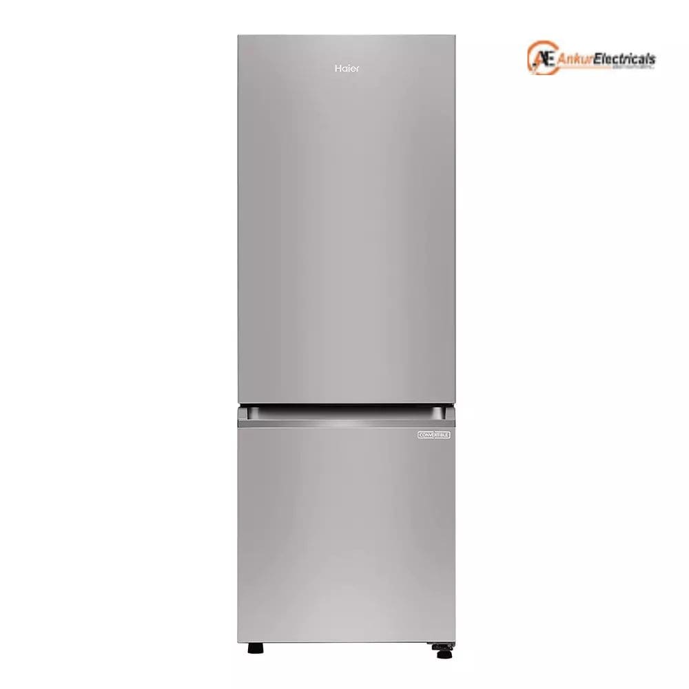 Haier 237 Ltrs, 2 Star Frost Free Double Door Bottom Mount Refrigerator (HRB 2872IETSA P, Titanium Steel)