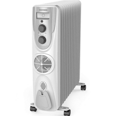 Black+Decker OFR 9 FINS, 2500 Watts Fan Forced Oil Filled Radiator Room Heater, White