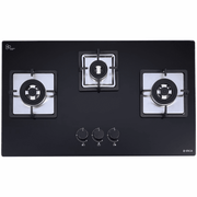 Elica Hob 3 Burner 75 cm Auto Ignition Glass Top Full Brass Burners 1 Small and 2 Medium Gas Stove (FLEXI DFS 375 DX,Black)