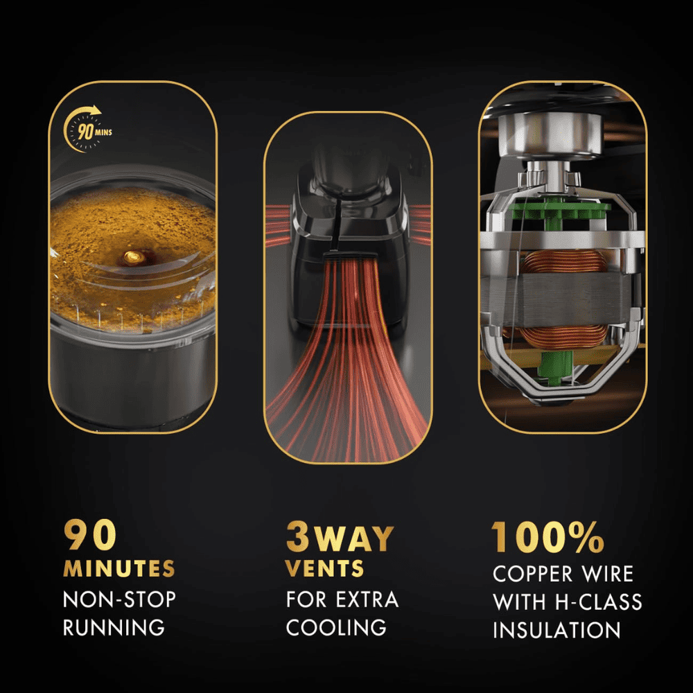 Sujata 1000 Watts Mixer Grinder with 3 Jars 1 Blender (MG03, Black)