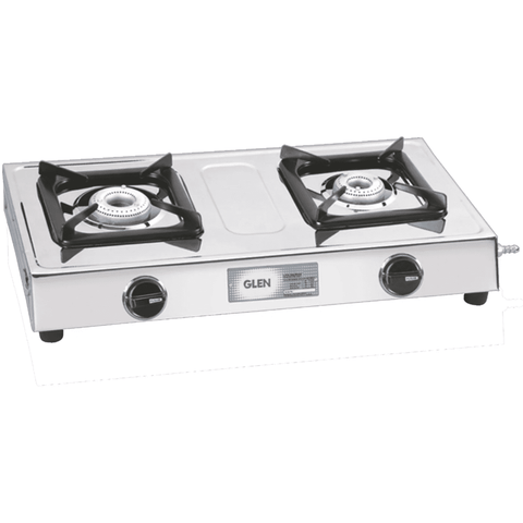 Glen Cooktop, 1020 SSAL 2B, 2 Burner 60 cm Auto Ignition Glass Top Brass Burners 2 Medium Gas Stove (Black)