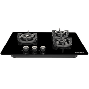 Faber Hob EXPERIA HT703 ALU AI, 3 burner 70 cm Auto Ignition Glass Matt Finish Brass Burners 1 Medium + 1 Small + 1 High (Black)
