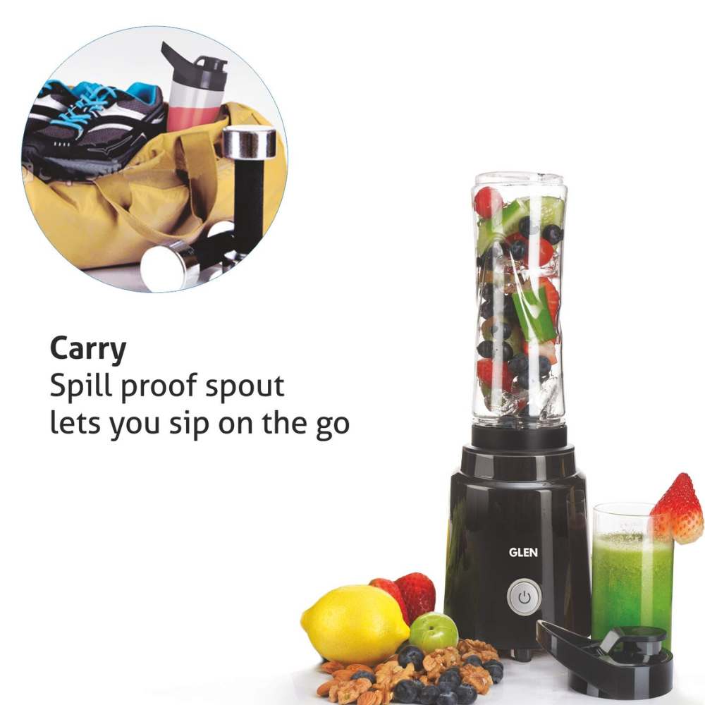 Glen 4047 BL, 200 Watts Personal Electric Hand Blender, BPA free Bottle with carry handle (Black)