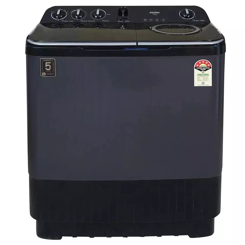 Haier 9 Kg 5 Star Semi-Automatic Top Load Washing Machine (HTW90-196BBK,Black)
