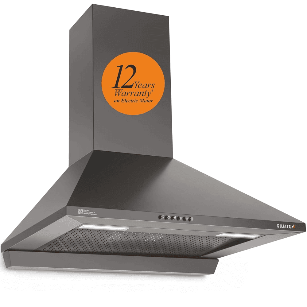 Sujata Onyx, 60 cm 1250m3/hr Autoclean Kitchen Chimney with Filterless Technology (Black)