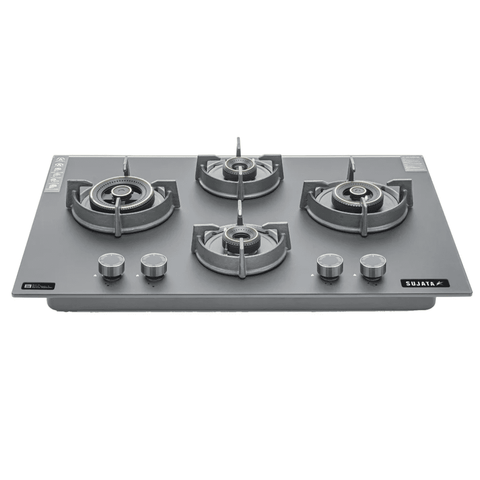 Sujata Hob, 4 Burner 78 cm Auto Ignition Stainless Steel Burner 1 Larg + 1 Medium + 1 small (Indium 4B78TP, Black)