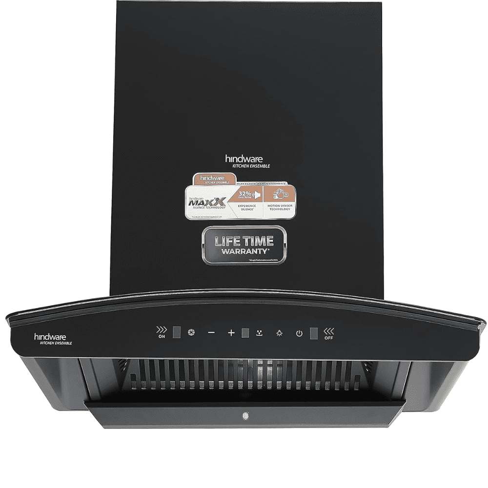 Hindware ZINNIA, 60 cm 1300 m3/hr Auto Clean Filterless Wall Mounted Chimney (Black)