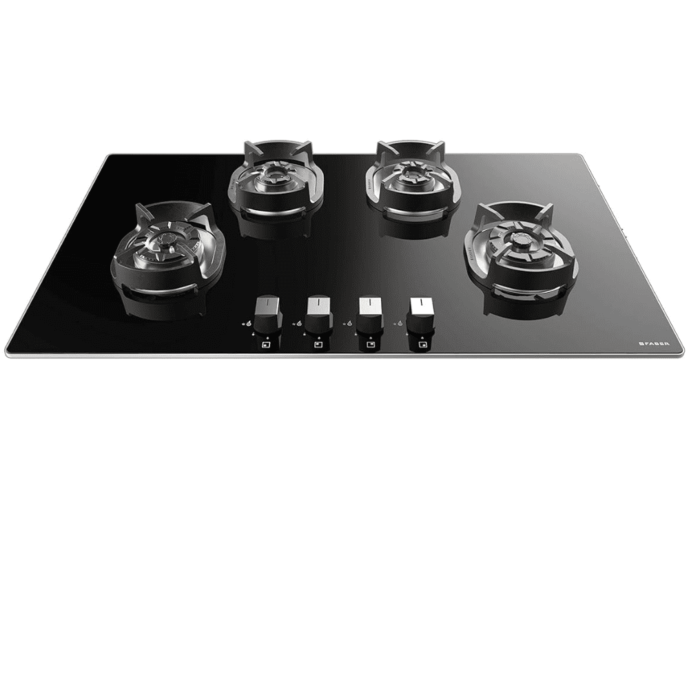 Faber Hob Nexus HT904 CRS BR CI, 4 Burner 90 cm Auto Electric Ignition Glass Top Mild Steel Burners 4 Medium Gas Stove (Black)