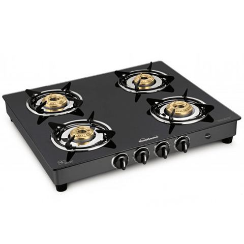 Sunflame Cooktop, CROWN GT 4B, 4 Burner Auto Manual Ignition Glass Top Brass Burner 2 Medium + 2 small Gas Stove (Black)