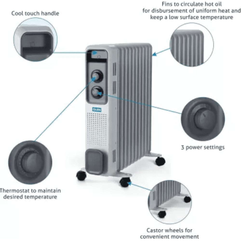 Glen 13 Straight Fins, 2900 Watts Oil Filled Radiators, Room Heater (OFR 13, Grey)