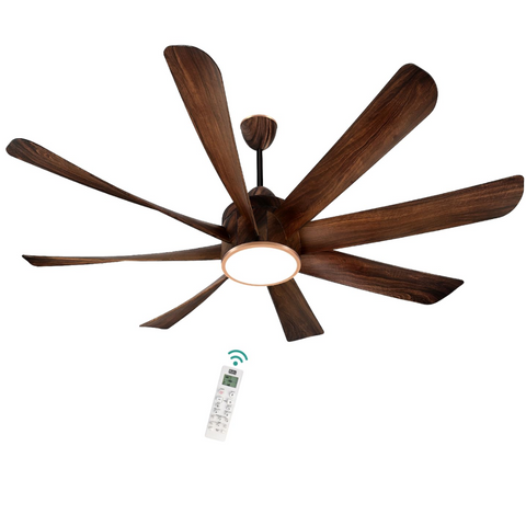 KUHL Platin D8, 1500mm 8 Blade 5 Star BLDC wood finished Ceiling Fan, Remote Control with Down Light Stylish Power Saving (Teak colour)