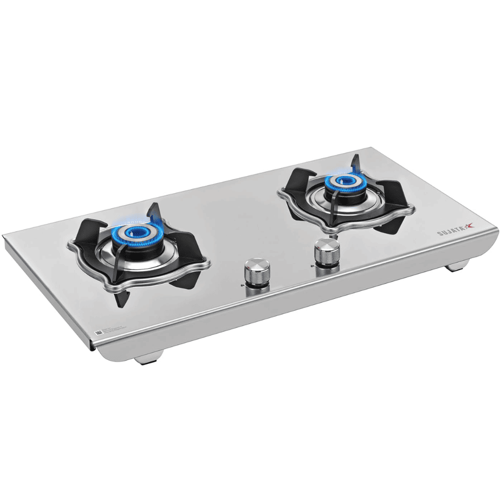 Sujata Cooktop Robusto Plus, 2 Burner Manual Stainless Steel Gas Stove (Silver)