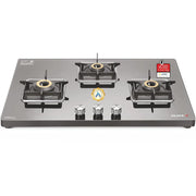 Sujata Cooktop Premium AI, 3 Burner Glass Top Auto Ignition Forged Brass Burner Gas Stove (Black)