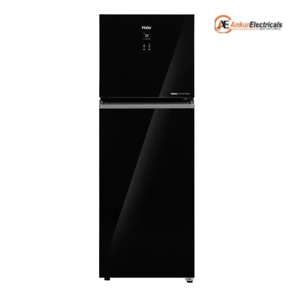 Haier 358 Ltrs, 2 Star Frost Free Double Door Refrigerator (HRF 4082PLKGA P, Black Glass)