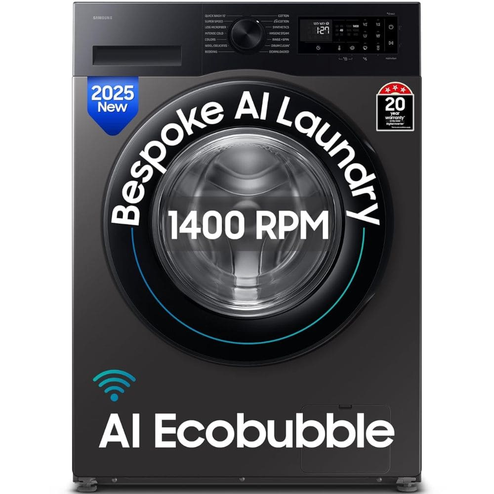 Samsung 9 Kg 5 Star Fully-Automatic Front Load Washing machine (WW90DG5U24AB,Black)