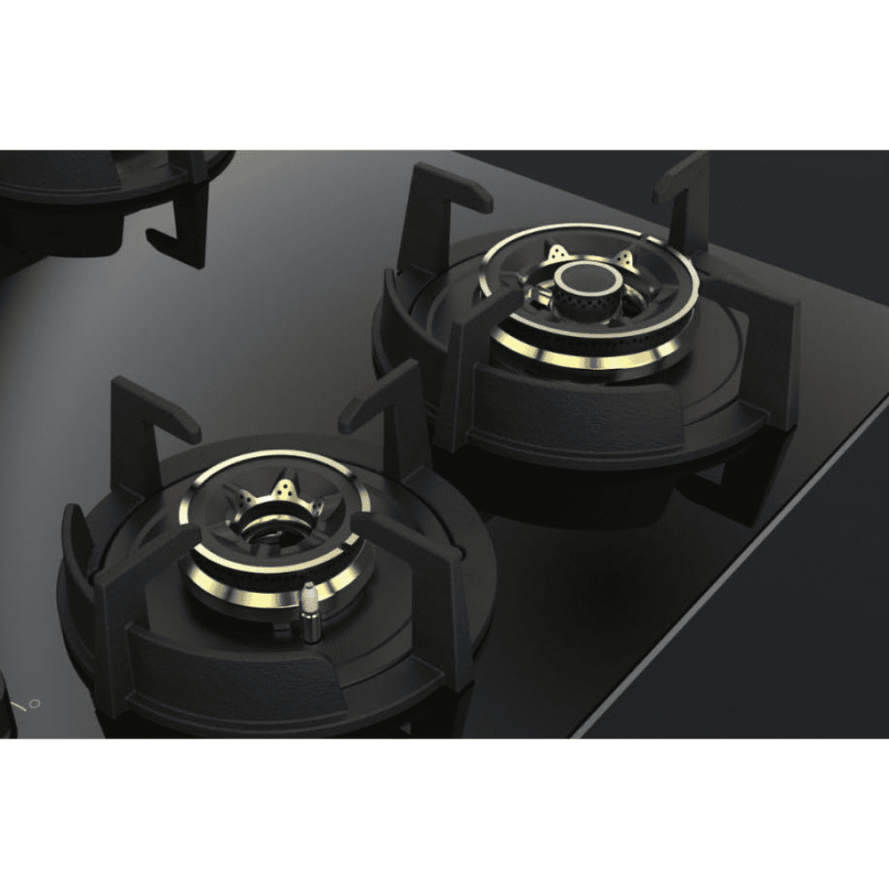 Hindware Hob, HAZEL 4B 86CM, 4 Burner 86 cm Auto Ignition Glass Top Full Brass Burners 2 Medium + 2 small Gas Stove (Black)
