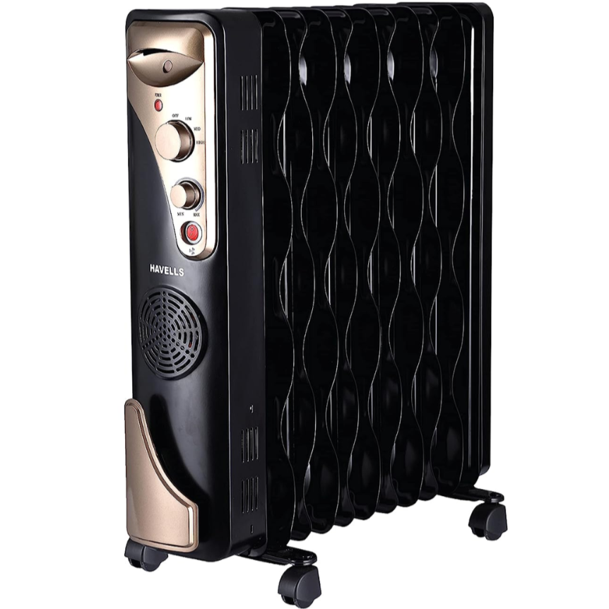 Havells 15 Wave Fins, 2900 Watts Oil Filled Radiators Room Heater with PTC Fan (GHROFBZK290, Black)