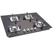 Glen Hob, 1074 SQ HT DB GLEN, 4 Burner 74 cm Auto Ignition Glass Top Brass Burners 2 Small + 2 big Gas Stove (Black)