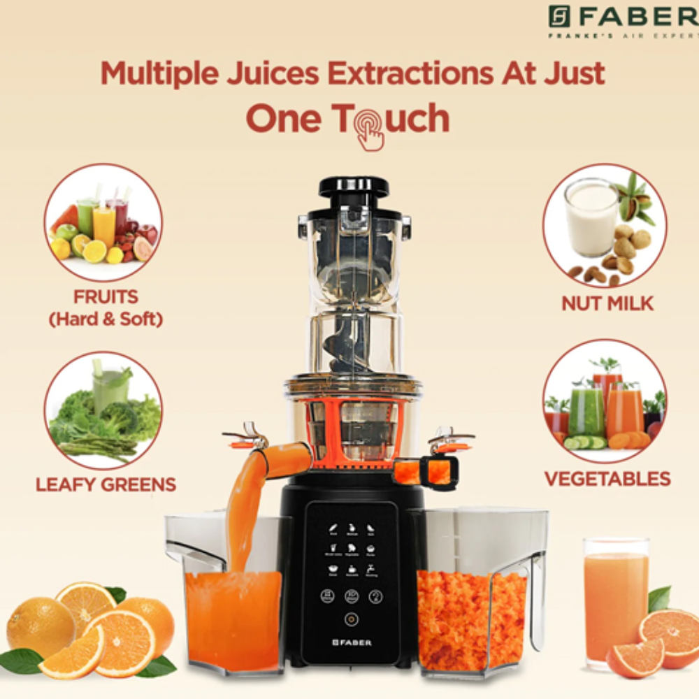 Faber SLOW FSJ 200 BK-M, 2200 Watts Salad maker Cold Press Juicer (Black)