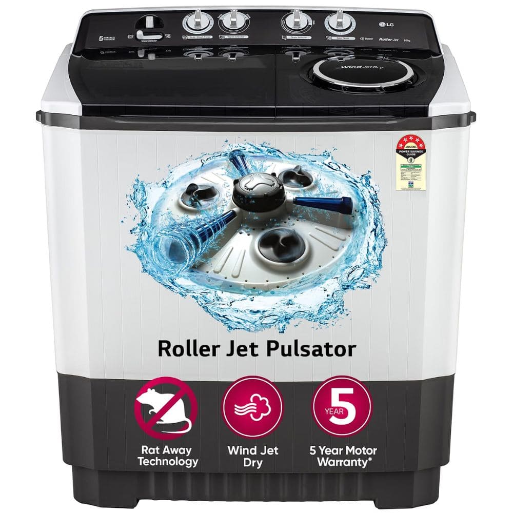 LG 9.5 Kg 5 Star Semi-Automatic Top Load Washing Machine (P955ASGAZ,Grey)