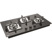 Glen Hob 1073 SQ HT DB, 3 burner 73 cm Auto Ignition Glass Stainless Steel Double Ring Forged Brass Burners 1 Medium +1 Small + 1 High Gas Stove (Black)