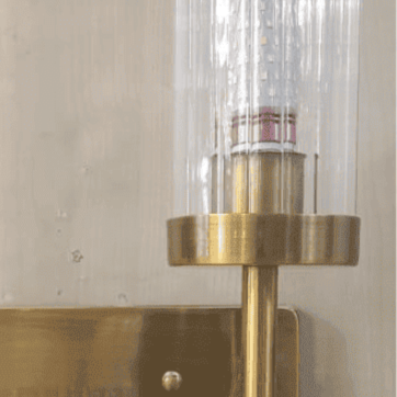 Wall Gold Antique Metal & Amber Glass Double Light Living Room (Gold)