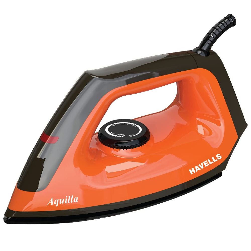 Havells Aquilla, 1000 Watts Dry Iron Press German Technology (Orange & Black)