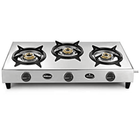 Sunflame Cooktop BONUS 3B, 3 Burner 74 cm Manual Ignition Glass Top Stainless Steel Burner 2 Medium + 1 Small Gas Stove, hermal Efficient Brass (Black)