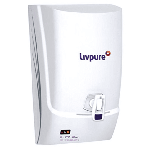 Livpure Glitz Silver, 7 Ltrs Storage Tank Wall Mountable RO UF Mineralizer RO Water Purifier, White