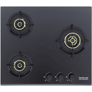 Hindware Hob, HAZEL 3B 60CM,  3 Burner 60 cm Auto Ignition Glass Top Brass Burner 2 Medium +1 High Flame Gas Stove (Black)