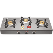 Sujata Cooktop Standard, 3 Burner Glass Top Brass Burner Gas Stove (Black)
