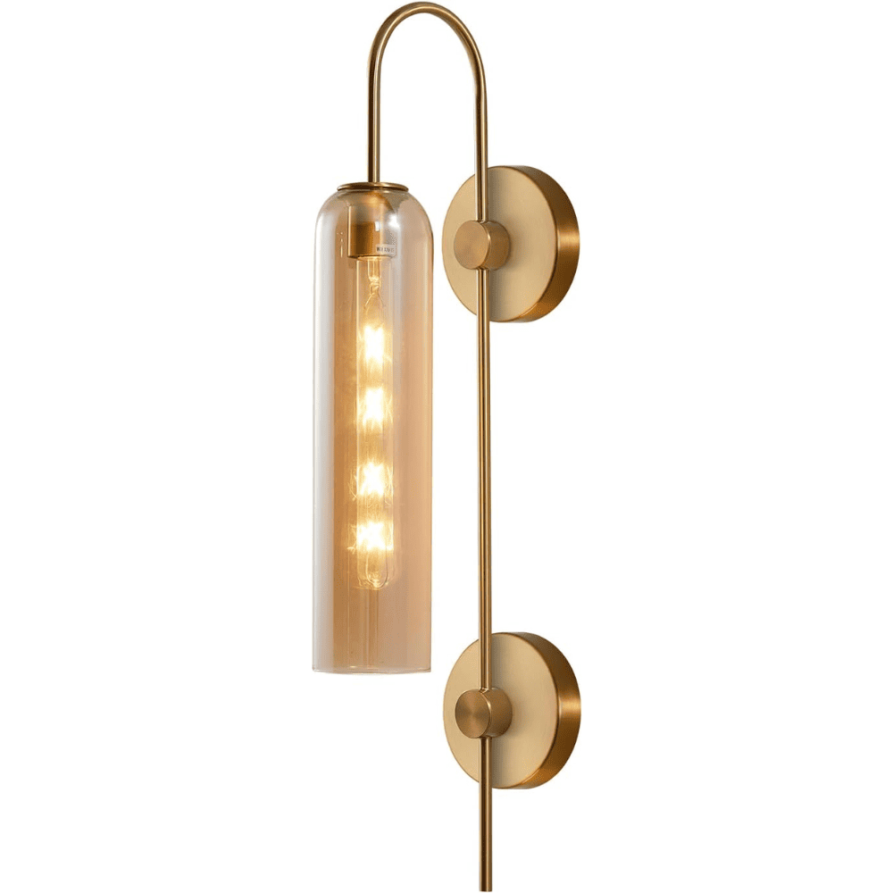 Wall Light Bokt 1 Light Modern Amber, Brushed Brass Tube Gold Wall Lamp Light (Gold)