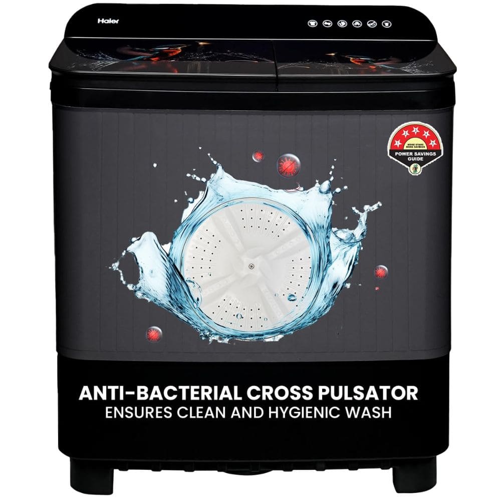 Haier 9 Kg 5 Star Semi-Automatic Top Load Washing machine (HTW90-178FL,Black)