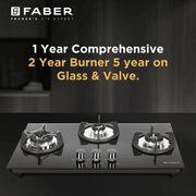 Faber Hob SUPERIA HT763 BR AI, 3 Burner 60 cm Auto Toughened Glass Top Full Brass Burners 1 Medium + 1 small +1 High with Dual Flame (Black)