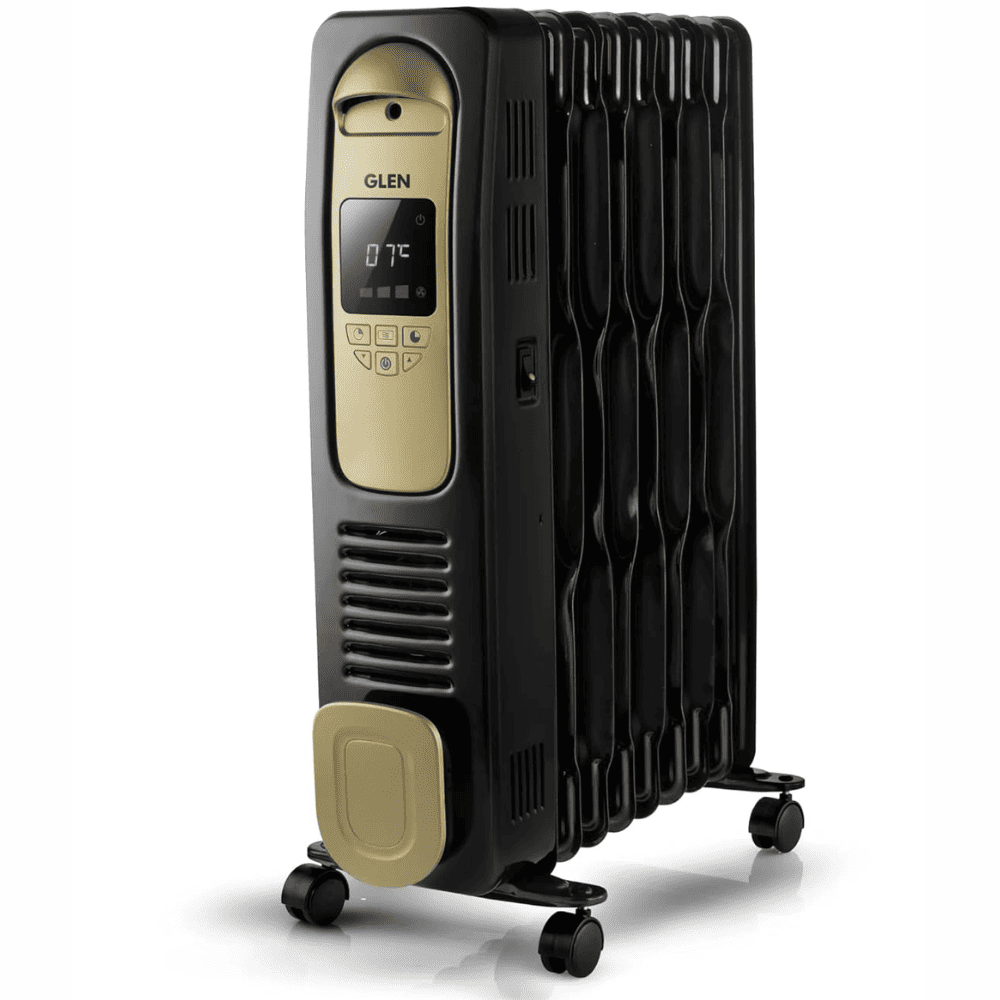 Glen 9 Straight Fins 2400 Watts Electric Oil Filled Digital Room Heater with PTC Fan (Black)