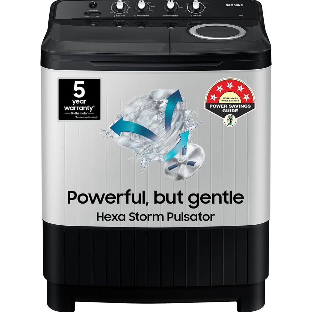 Samsung 8 Kg 5 Star Semi-Automatic Top Load Washing machine (WT80C4200GG, Black)