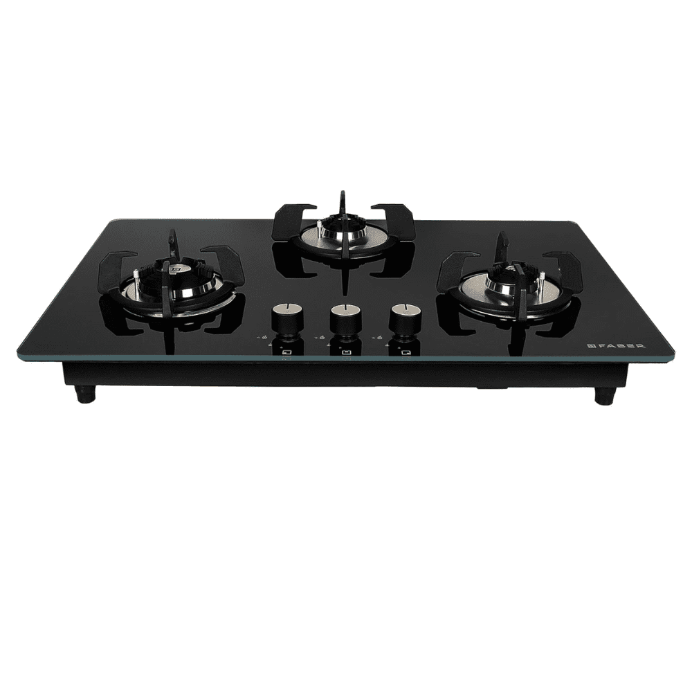 Faber Hob Maxus HT783 CRS BR CI AI, 3 Burner 78 cm Auto Electric Ignition Glass Top Brass Burners 3 Medium Gas Stove (Black)