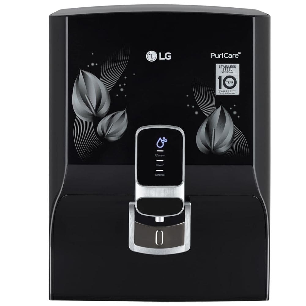 LG WW174NPB, 8 Litres RO+UV Mineral Booster Stainless Steel Tank Wall Mountable Water Purifier, Black
