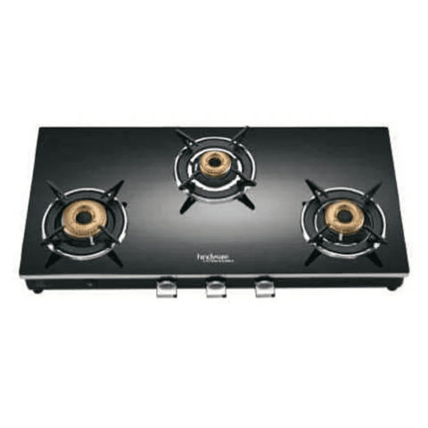 Hindware Cooktop, EMINEO 3B BLK, 3 Burner 73 cm Auto Ignition Glass Top Stainless Steel Burner 2 Medium + 1 small Gas Stove (Black)