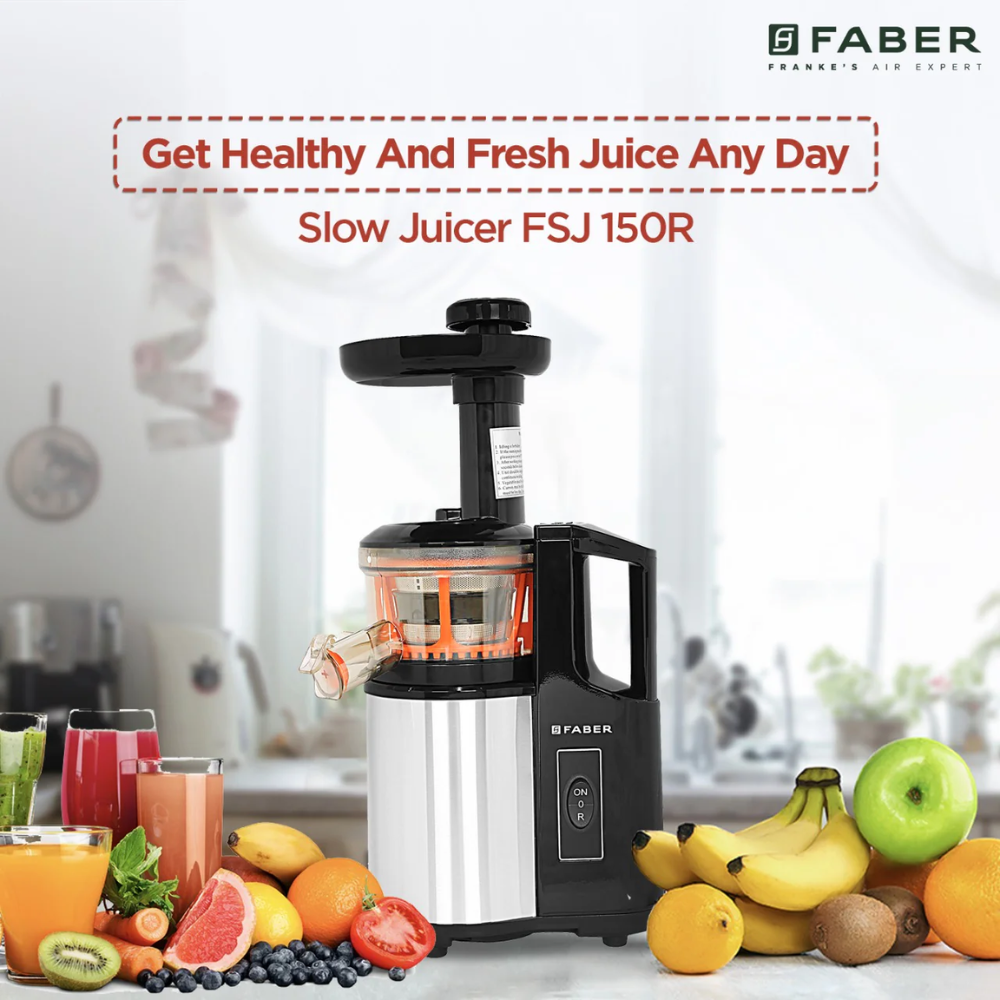 Faber SLOW FSJ150 R, 150 Watts  60 RPM, Safety Protection Juicer (Black & White)