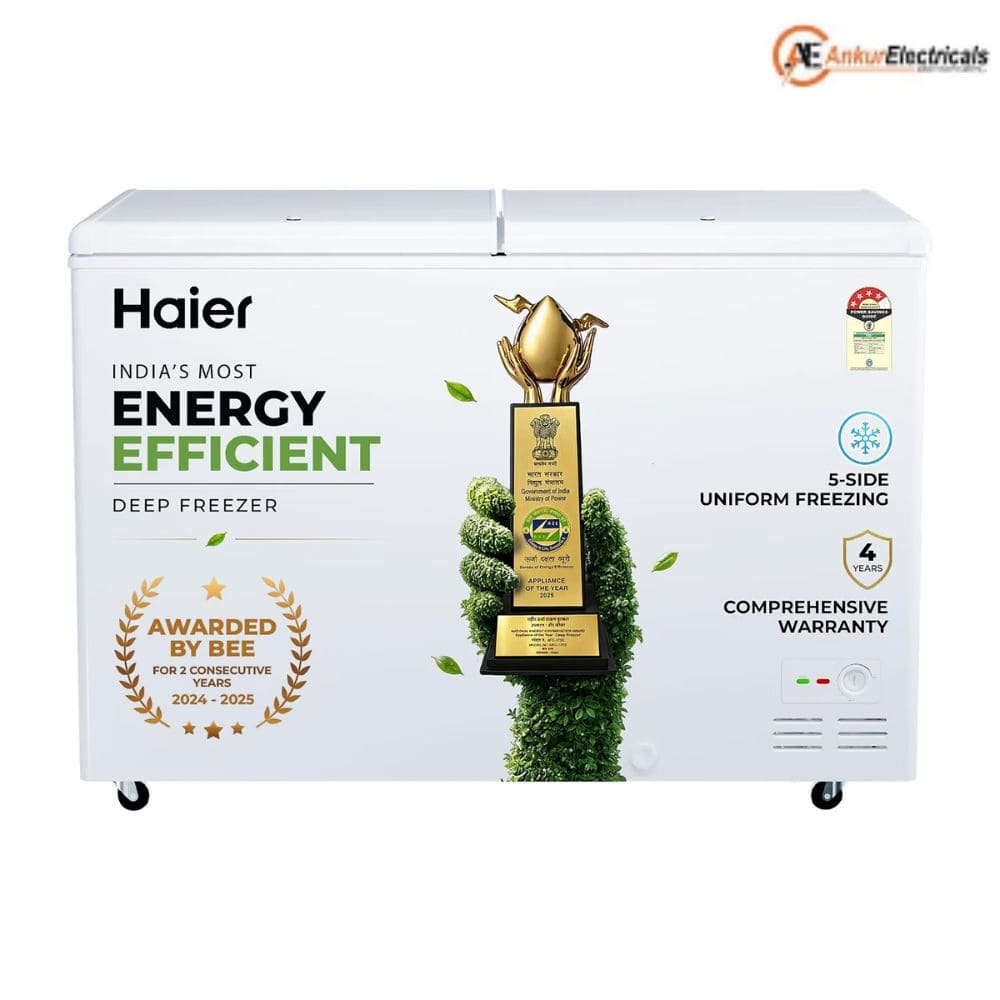 Haier HFC-320DPW4, 320 Ltrs 4 Star Double Door Hard Top Convertible Deep Freezer, White