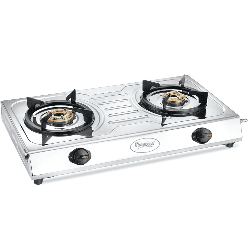 Prestige Cooktop, PRIME 2B SS, 2 Burner Auto Manual Ignition Glass Top Brass Burner 1 Medium +1 small (Black)