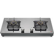 Sujata Cooktop Premium, 2 Burner Glass Top Forged Brass Burner Gas Stove (Black)