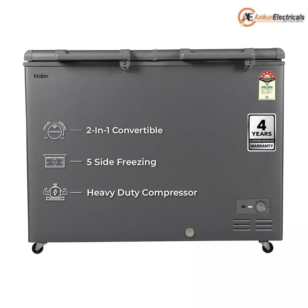 Haier HFC-510DET5, 510 Ltrs 5 Star Double Door Hard Top Convertible Deep Freezer, Titanium Grey