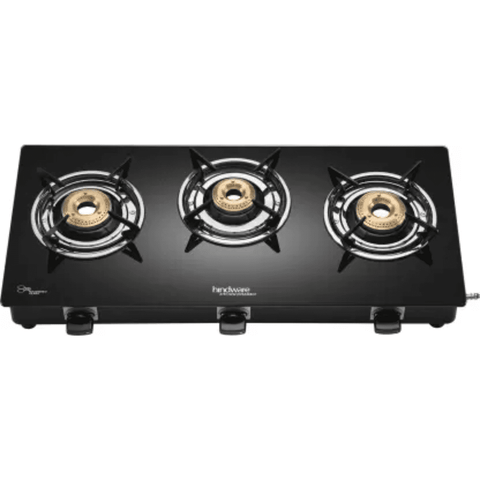 Hindware Cooktop, BRIO+ 3 B,3 Burner 69 cm Manual Glass Top Mild Steel Burners 3 Medium Gas Stove (Black)