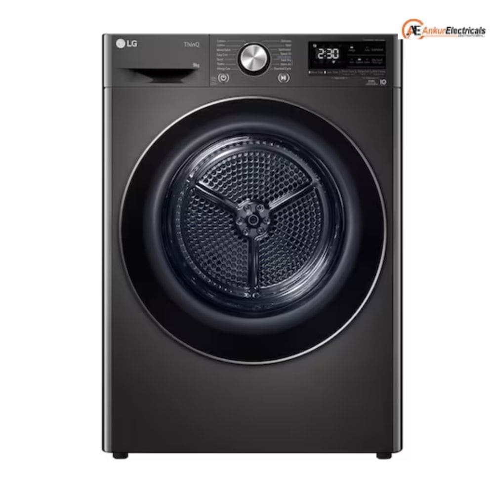 LG 9 Kg Front Load Dual Inverter Heat Pump with EcoHybrid Technology Washer Dryer (DHV09SAB, Black Steel)