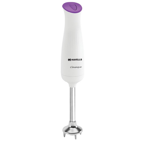 Havells Classique, 300 Watts Stainless Steel Stem Hand Blender with Detachable Double Bush and Copper Motor (Violet and white)