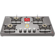 Sujata Cooktop Premium, 4 Burner Glass Top 5G Designed Forged Brass Burner Gas Stove (Black)