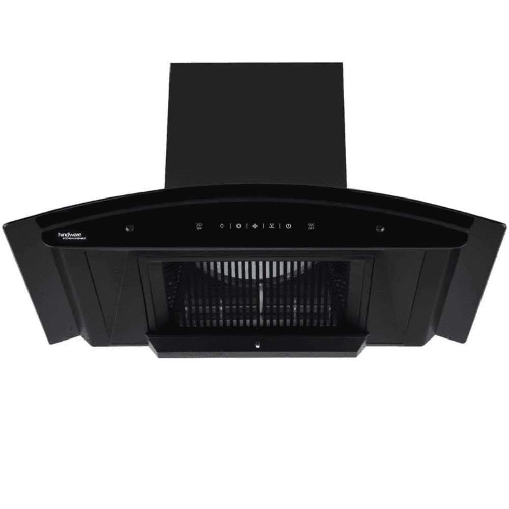 Hindware CELESIA BK, 90 cm 1500 m3/hr Heat Auto Clean Curved Glass Wall Mounted Chimney (Black)